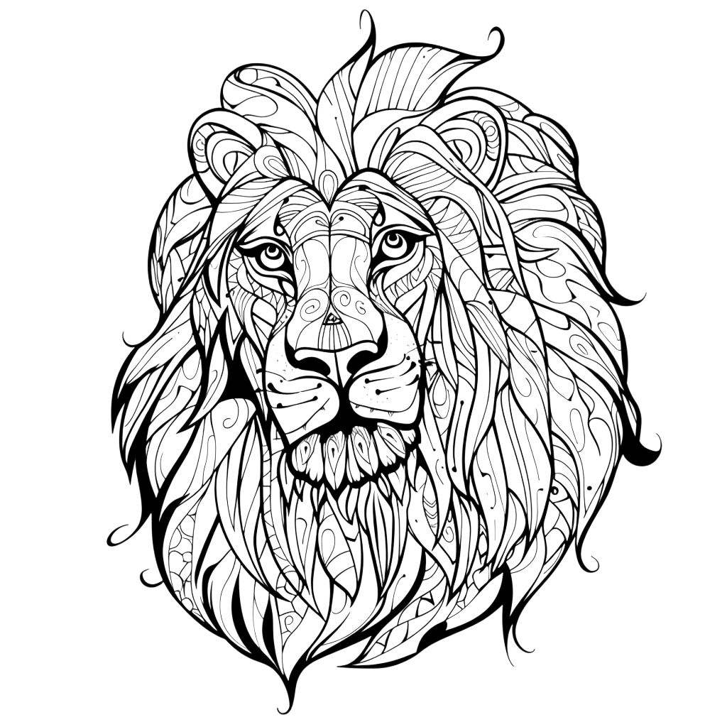 lion coloring page with black outline, free png download - Rose png
