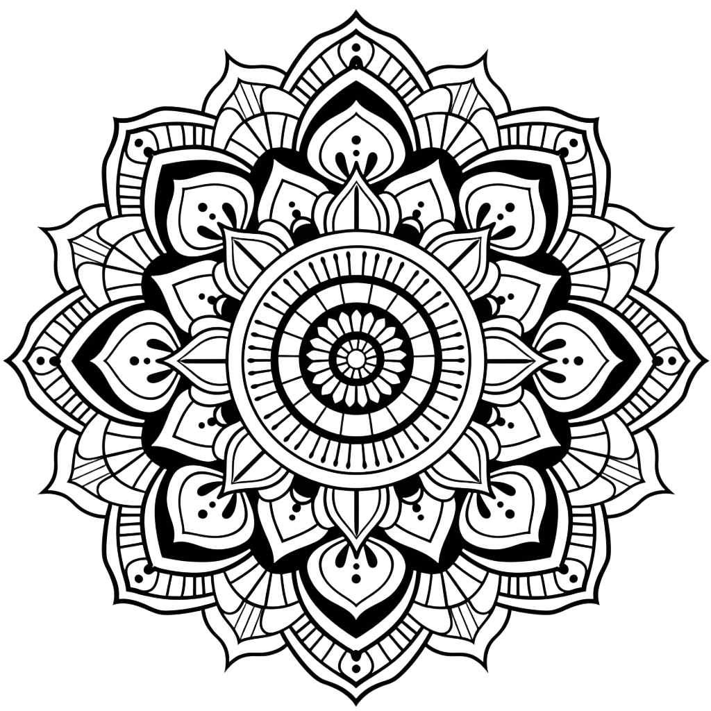 mandala coloring black and white, free png download - Rose png