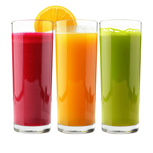 real fruit juice glasses containing three kinds of liquids | Download High-Quality Transparent PNG Image