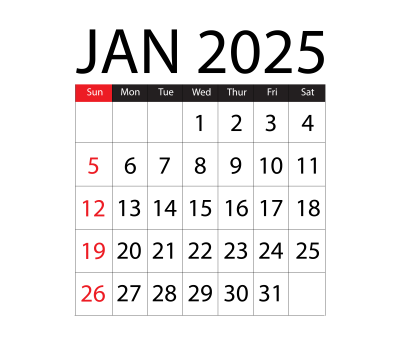 january 2025 calendar - Rose png