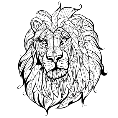 lion coloring page with black outline, free png download - Rose png